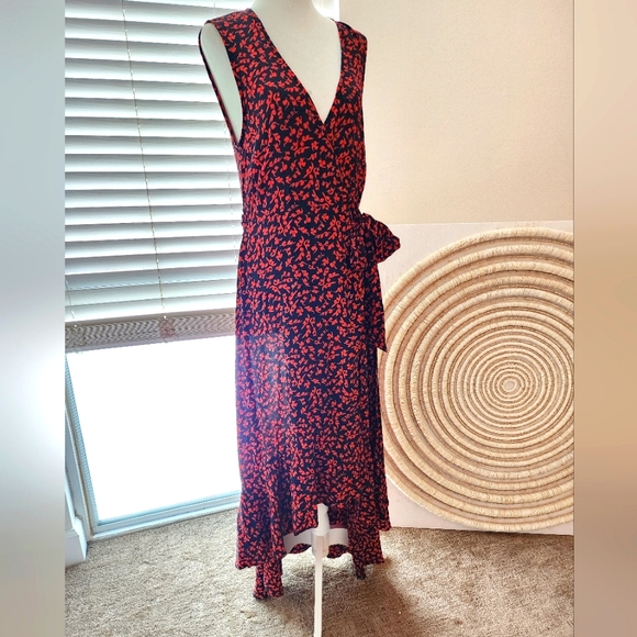 GANNI High-Low Wrap Dress Sz. 4 Red Black - Picture 2 of 11
